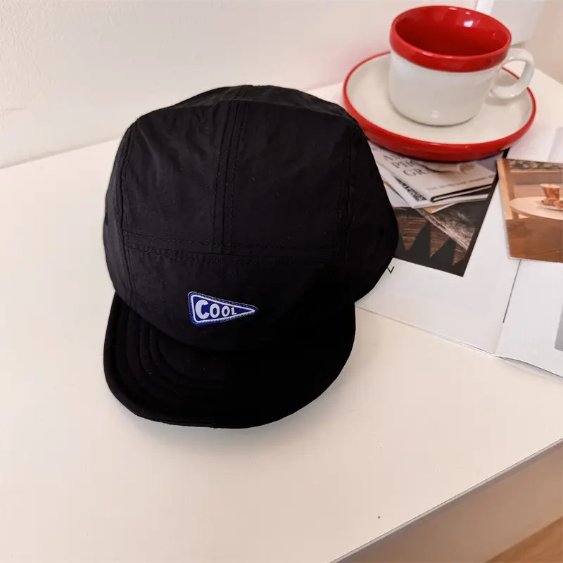 Black Cotton Baseball Cap with Logo & Eave - Image 3