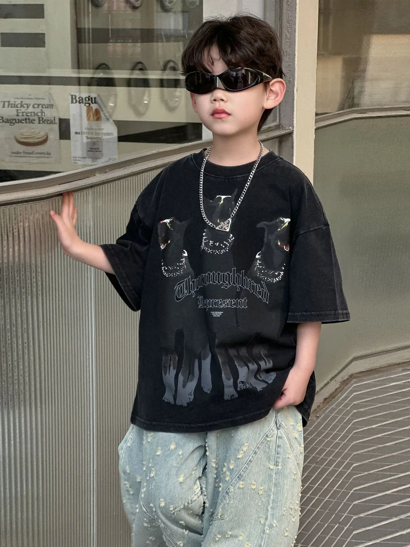 Kids Cartoon T-Shirt Black 2025 Summer New Boys Korean Style - Image 2