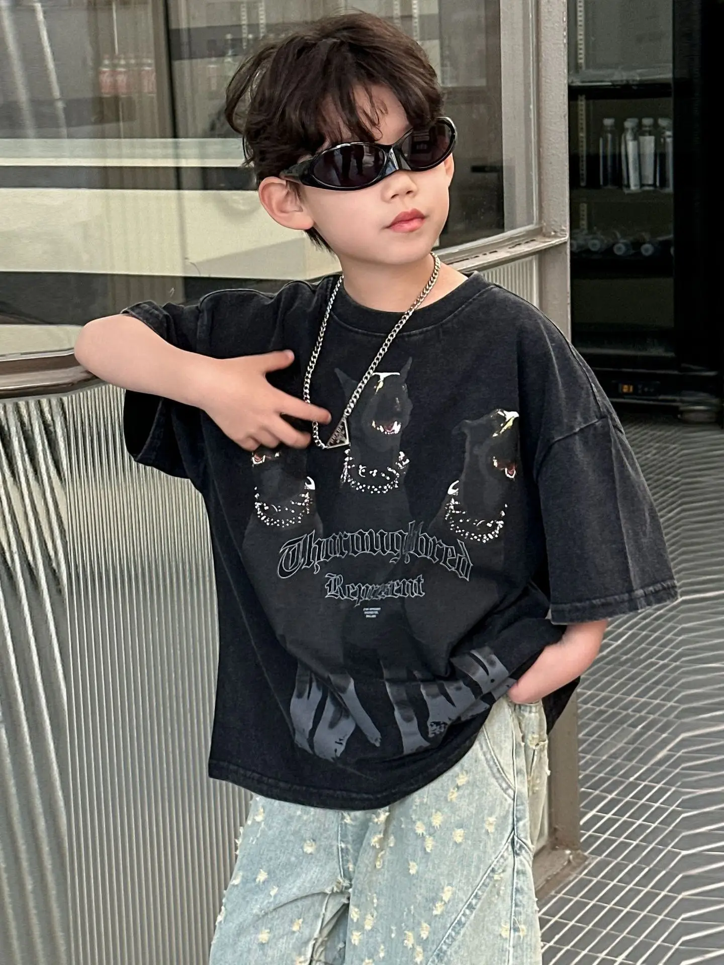 Kids Cartoon T-Shirt Black 2025 Summer New Boys Korean Style - Image 3