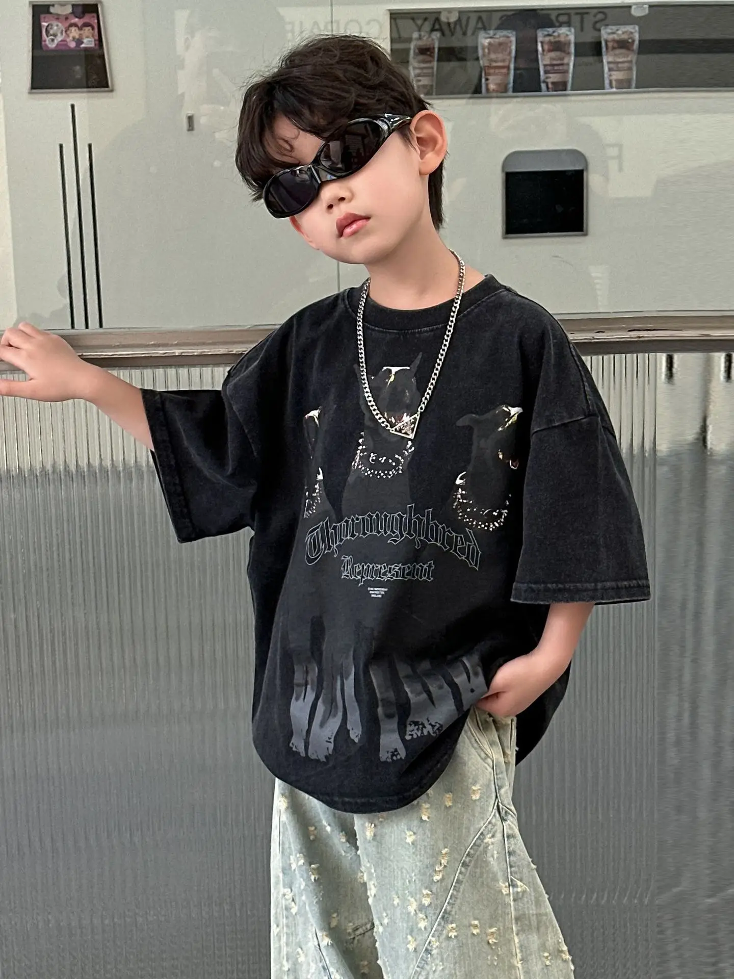 Kids Cartoon T-Shirt Black 2025 Summer New Boys Korean Style - Image 4