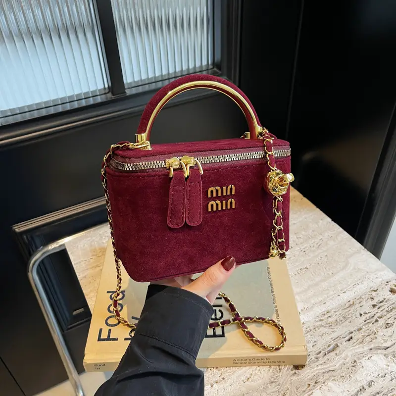Women's Velvet Crossbody Bag Maroon Gold Chain 2025 - Image 8