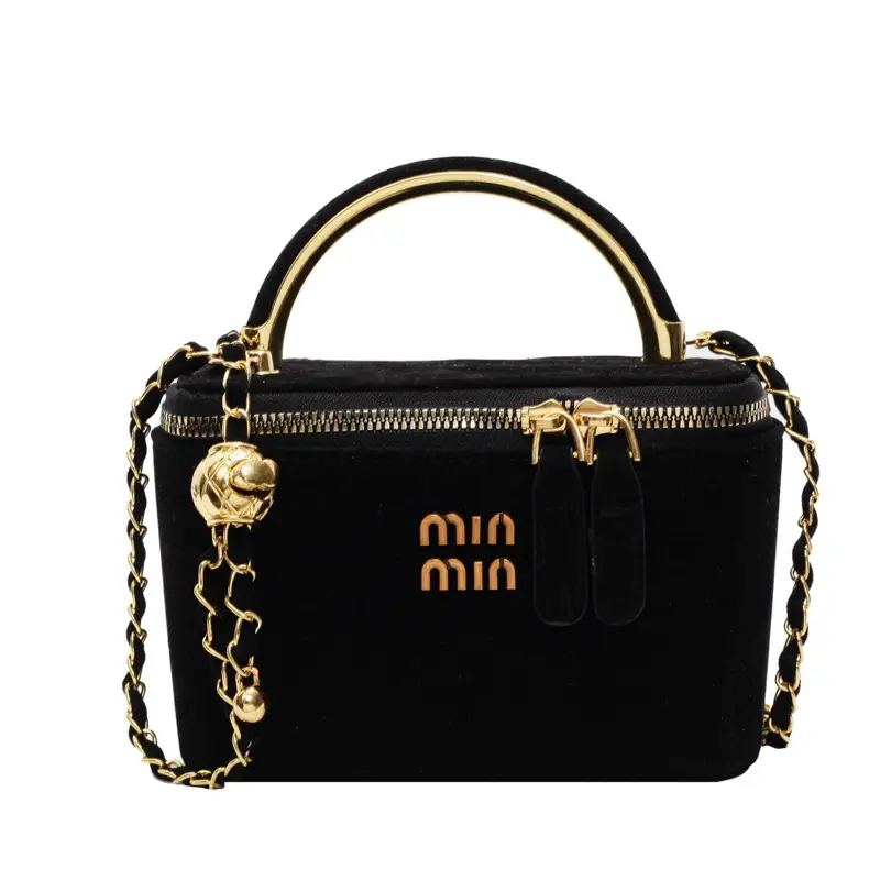 Women's Velvet Crossbody Bag Maroon Gold Chain 2025 - Image 10