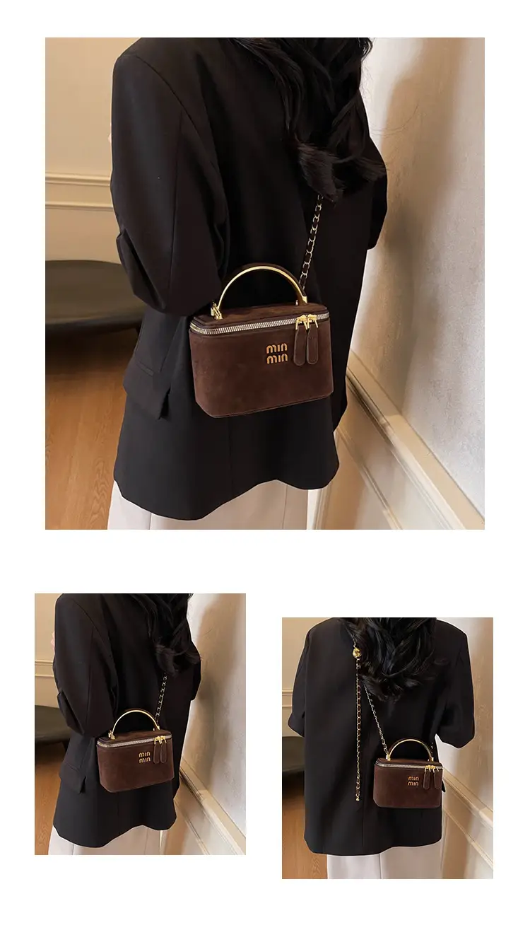 Women's Velvet Crossbody Bag Maroon Gold Chain 2025 — feature 11