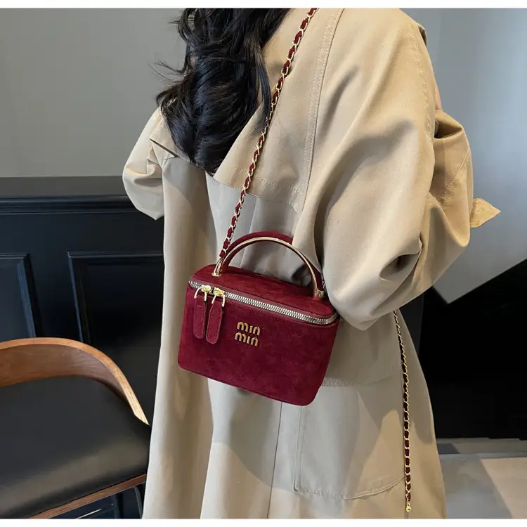 Women's Velvet Crossbody Bag Maroon Gold Chain 2025 — feature 19