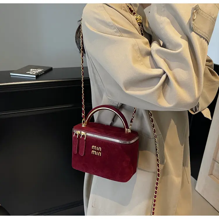 Women's Velvet Crossbody Bag Maroon Gold Chain 2025 — feature 20