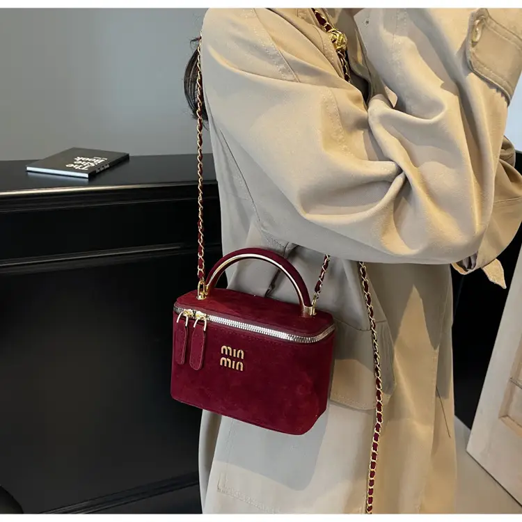 Women's Velvet Crossbody Bag Maroon Gold Chain 2025 — feature 21