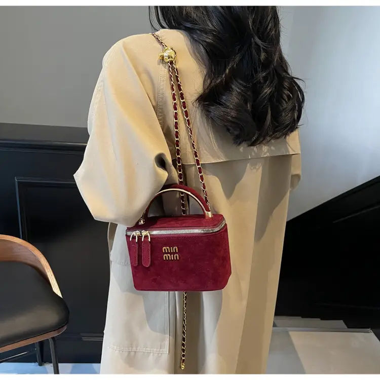 Women's Velvet Crossbody Bag Maroon Gold Chain 2025 — feature 22