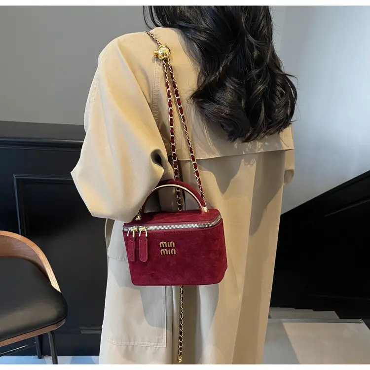 Women's Velvet Crossbody Bag Maroon Gold Chain 2025 — feature 23