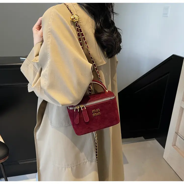 Women's Velvet Crossbody Bag Maroon Gold Chain 2025 — feature 24