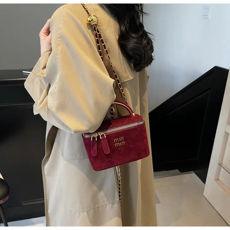 Women's Velvet Crossbody Bag Maroon Gold Chain 2025 — feature 25