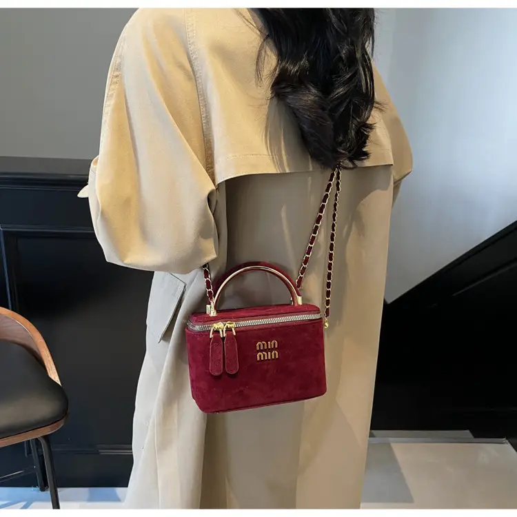 Women's Velvet Crossbody Bag Maroon Gold Chain 2025 — feature 26