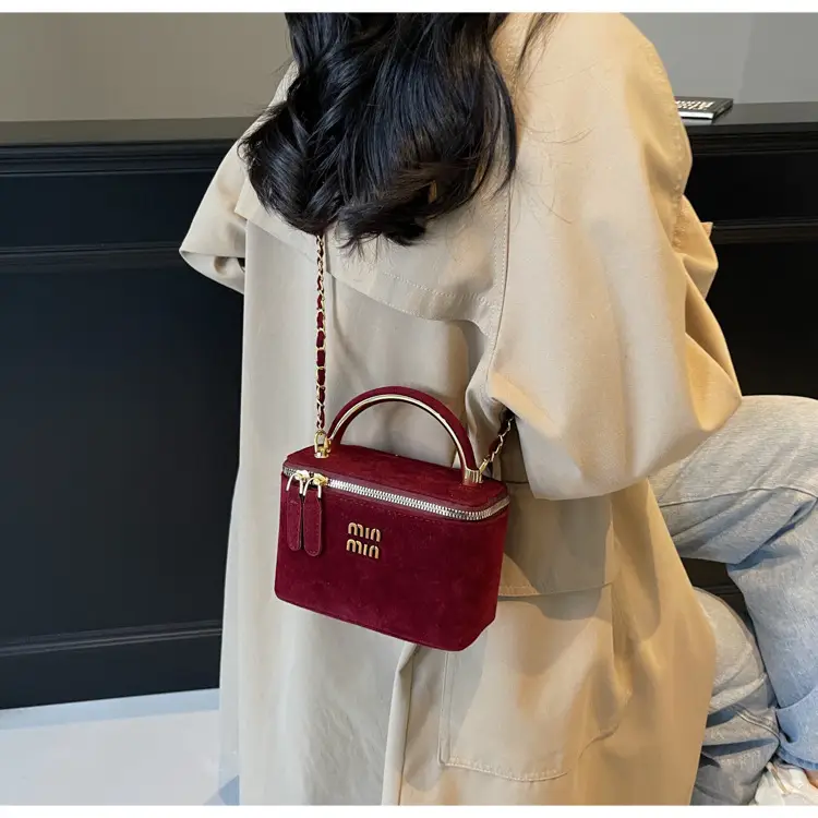 Women's Velvet Crossbody Bag Maroon Gold Chain 2025 — feature 28