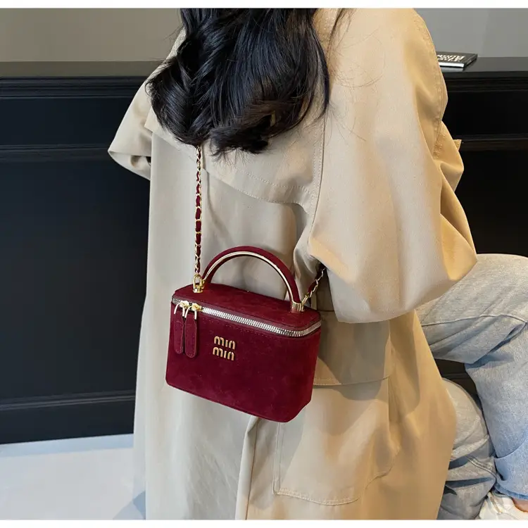Women's Velvet Crossbody Bag Maroon Gold Chain 2025 — feature 29