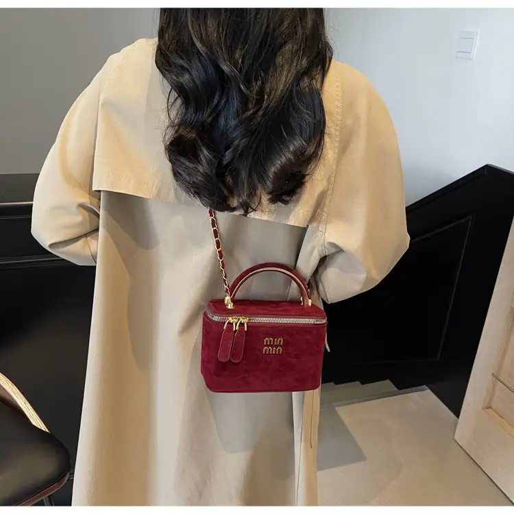Women's Velvet Crossbody Bag Maroon Gold Chain 2025 — feature 30