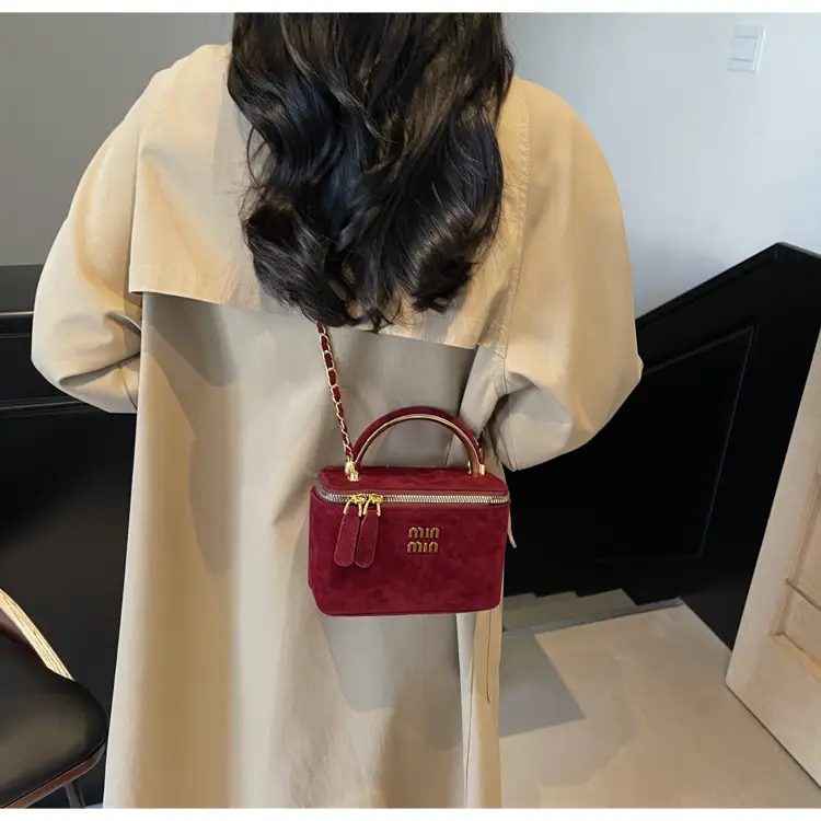 Women's Velvet Crossbody Bag Maroon Gold Chain 2025 — feature 31