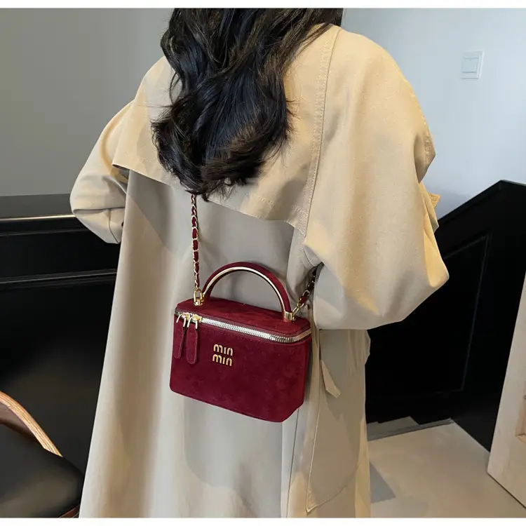 Women's Velvet Crossbody Bag Maroon Gold Chain 2025 — feature 32