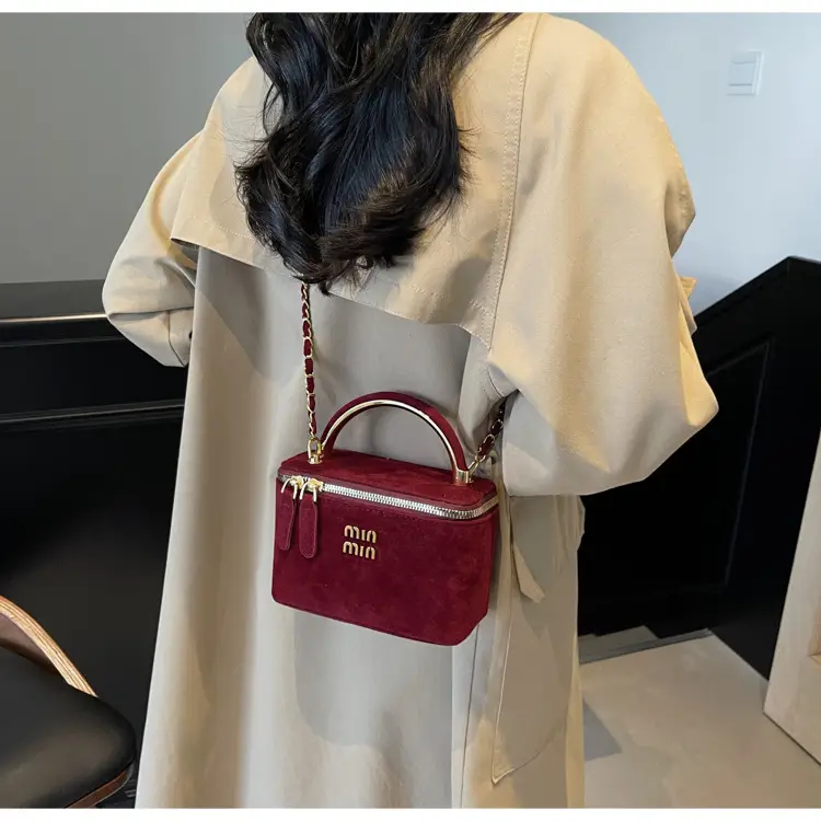 Women's Velvet Crossbody Bag Maroon Gold Chain 2025 — feature 33