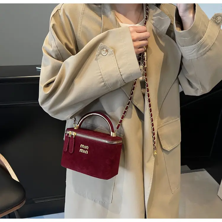 Women's Velvet Crossbody Bag Maroon Gold Chain 2025 — feature 34
