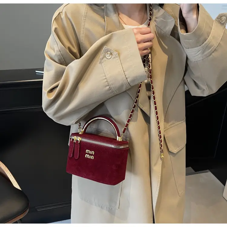 Women's Velvet Crossbody Bag Maroon Gold Chain 2025 — feature 35