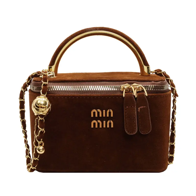 Women's Velvet Crossbody Bag Maroon Gold Chain 2025 - Image 2