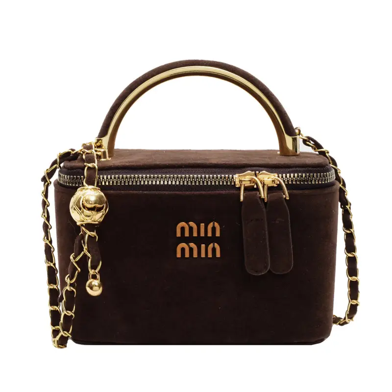 Women's Velvet Crossbody Bag Maroon Gold Chain 2025 - Image 3