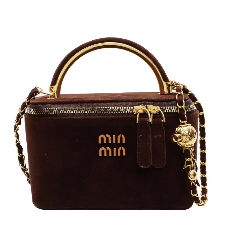 Women's Velvet Crossbody Bag Maroon Gold Chain 2025 - Image 5