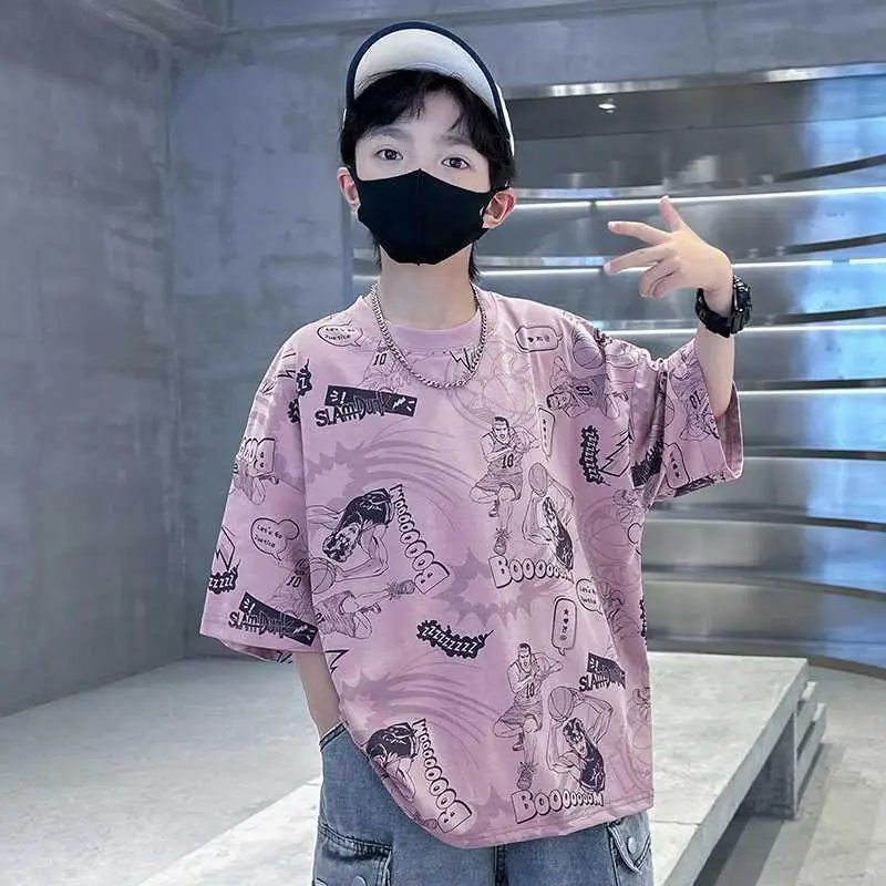 Boys Pink Printed Short Sleeve T-Shirt for Summer - Image 4