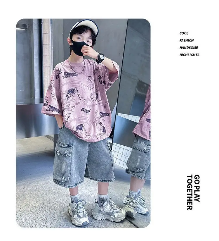 Boys Pink Printed Short Sleeve T-Shirt for Summer — feature 10
