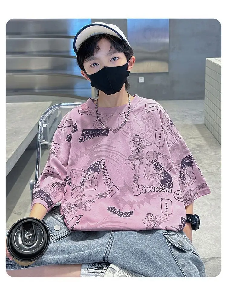 Boys Pink Printed Short Sleeve T-Shirt for Summer — feature 11