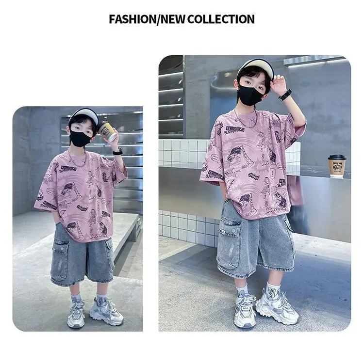 Boys Pink Printed Short Sleeve T-Shirt for Summer — feature 12