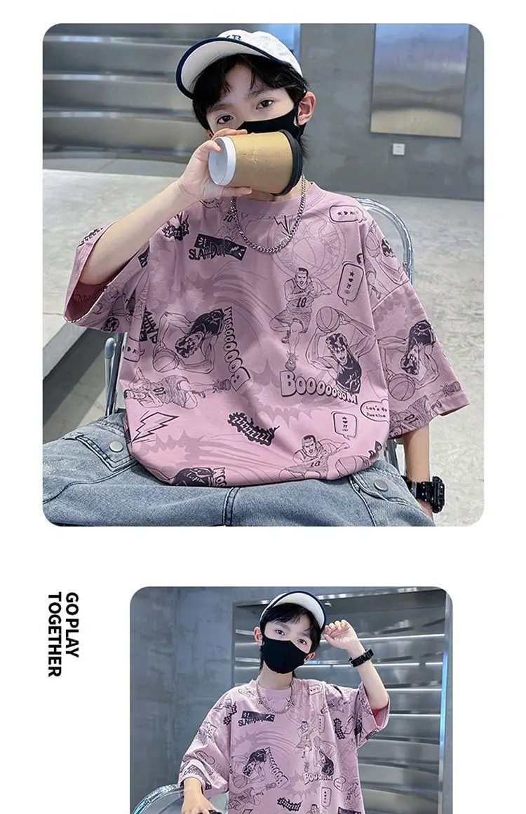 Boys Pink Printed Short Sleeve T-Shirt for Summer — feature 13