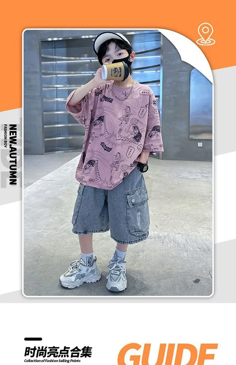 Boys Pink Printed Short Sleeve T-Shirt for Summer — feature 2