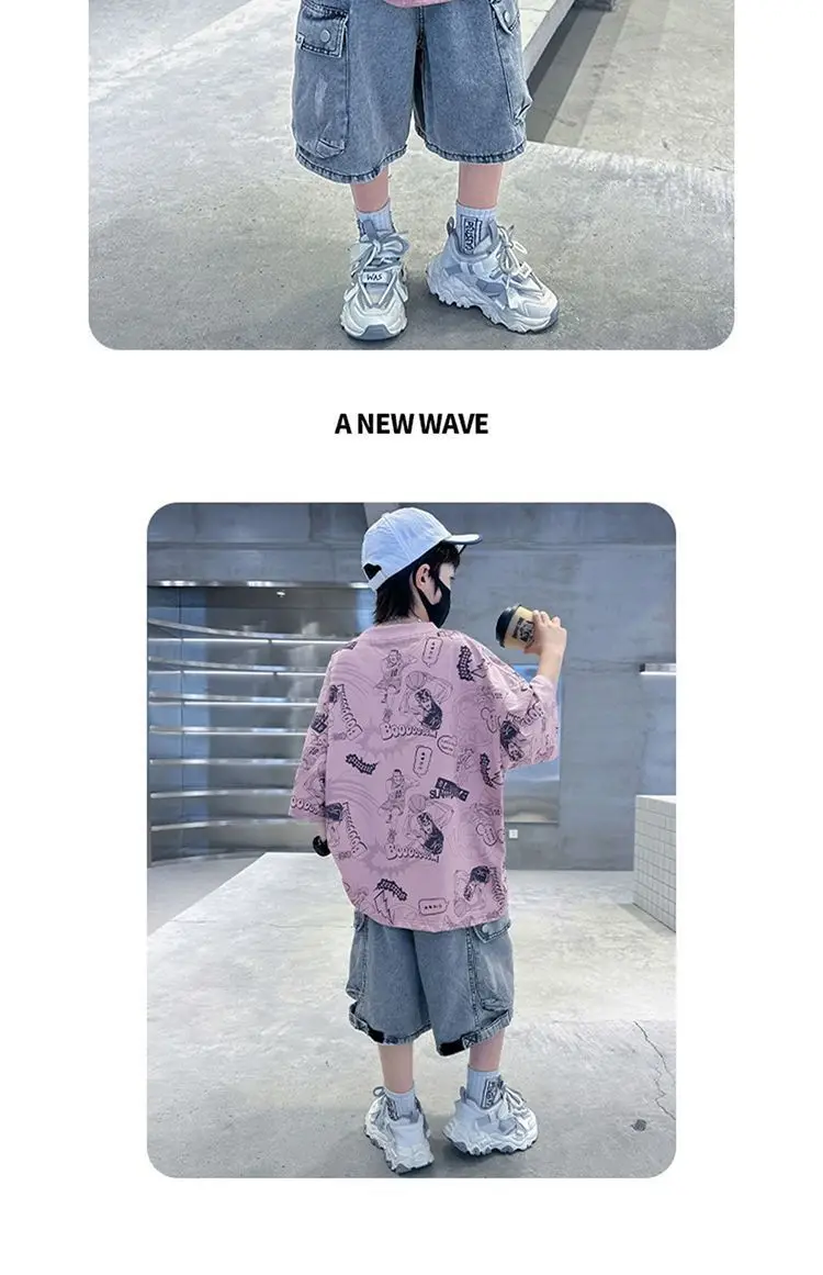 Boys Pink Printed Short Sleeve T-Shirt for Summer — feature 7