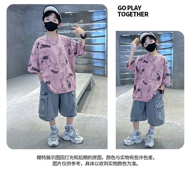 Boys Pink Printed Short Sleeve T-Shirt for Summer — feature 8