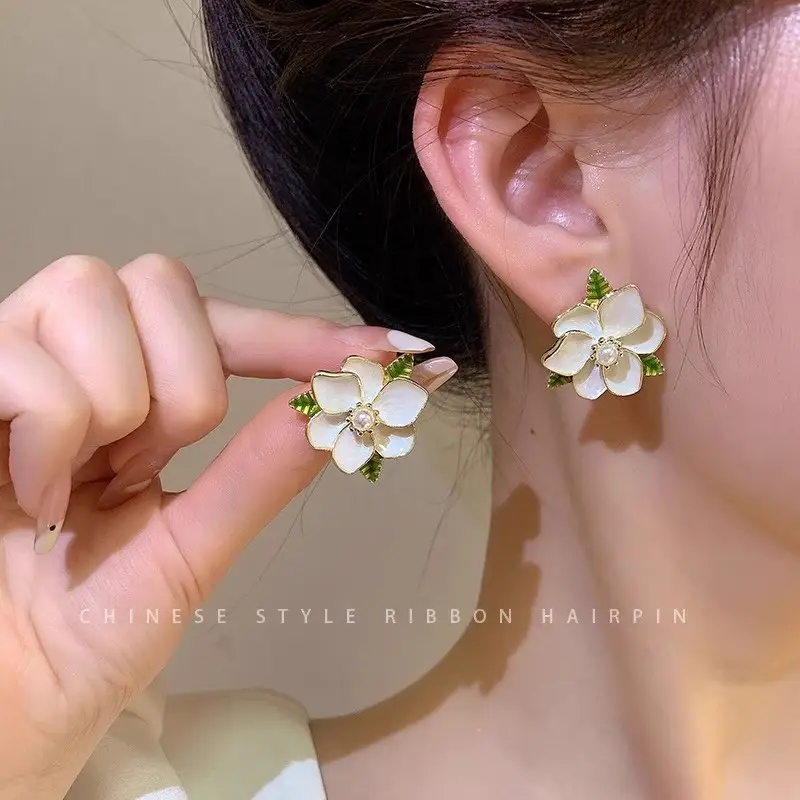 Green Gardenia Flower Earrings for Women 2025 Summer - Image 6