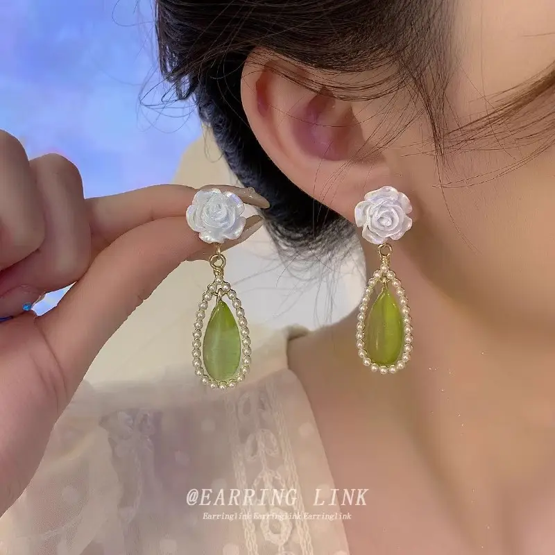 Green Gardenia Flower Earrings for Women 2025 Summer - Image 7