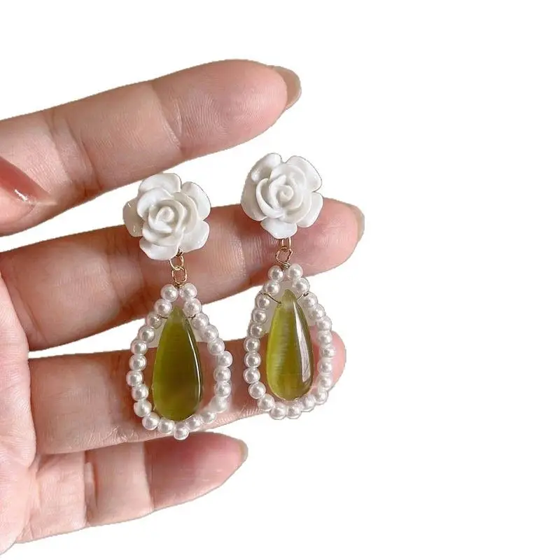 Green Gardenia Flower Earrings for Women 2025 Summer - Image 8