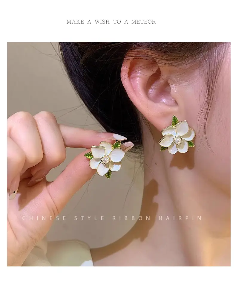 Green Gardenia Flower Earrings for Women 2025 Summer — feature 3