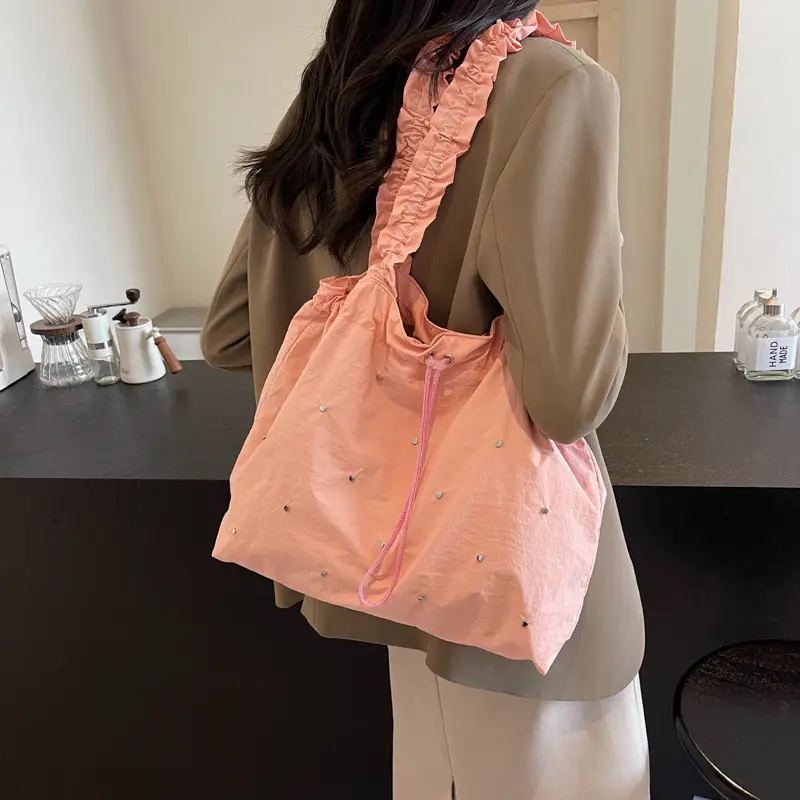 Women's Korean Style Rivet Shoulder Bag Cream - Image 7