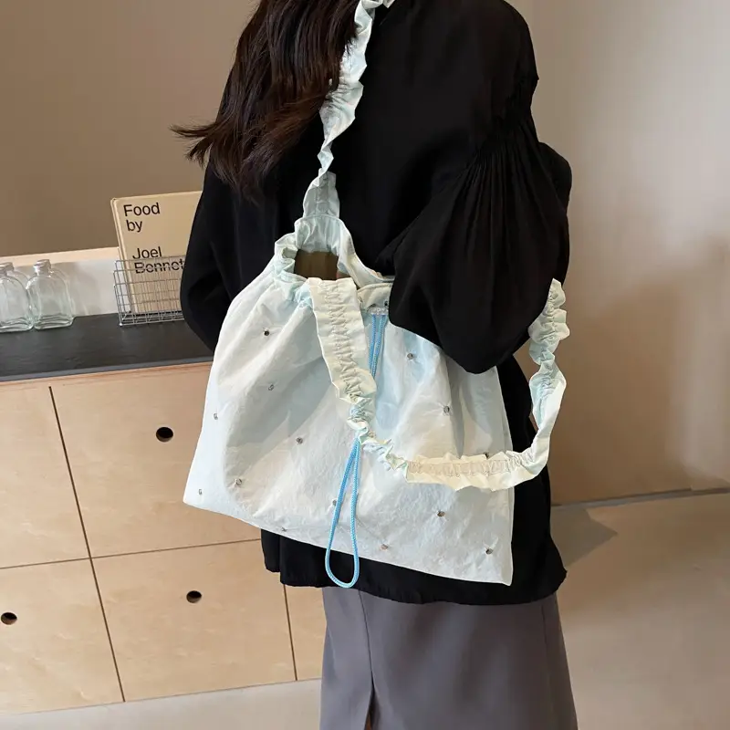 Women's Korean Style Rivet Shoulder Bag Cream - Image 8