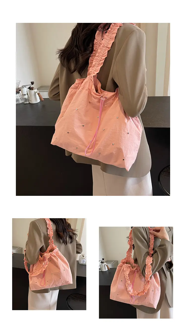 Women's Korean Style Rivet Shoulder Bag Cream — feature 10