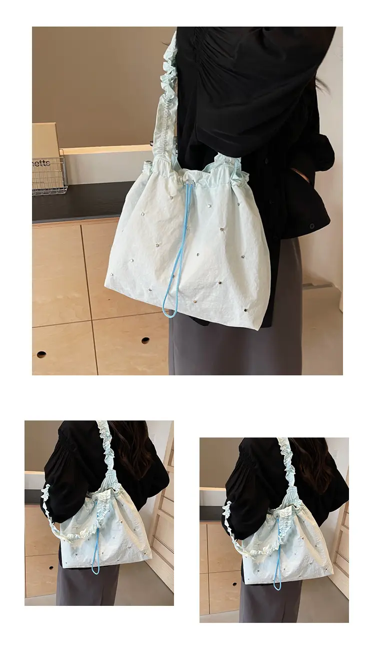 Women's Korean Style Rivet Shoulder Bag Cream — feature 11