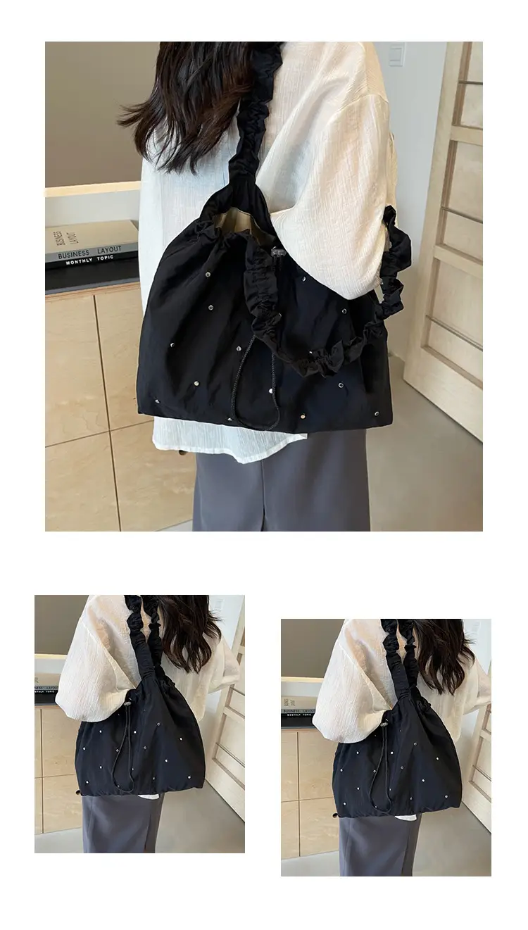 Women's Korean Style Rivet Shoulder Bag Cream — feature 12