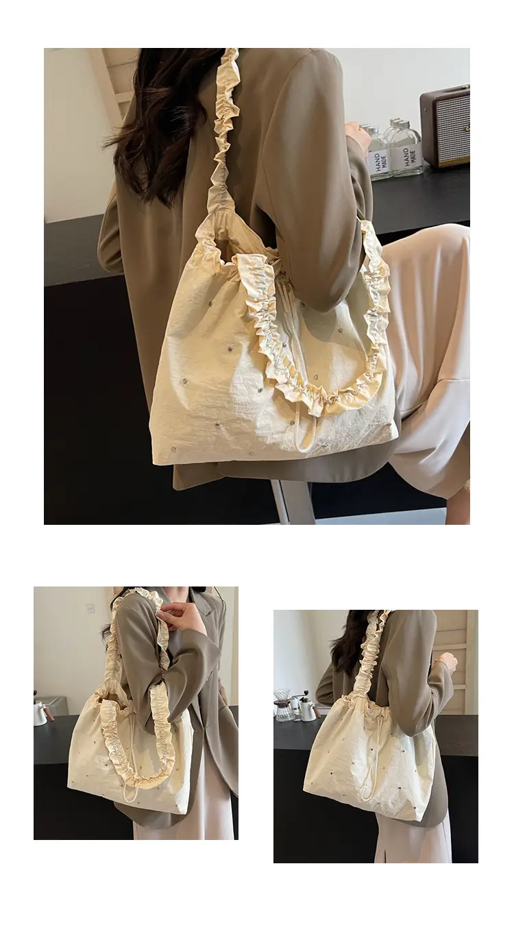 Women's Korean Style Rivet Shoulder Bag Cream — feature 13