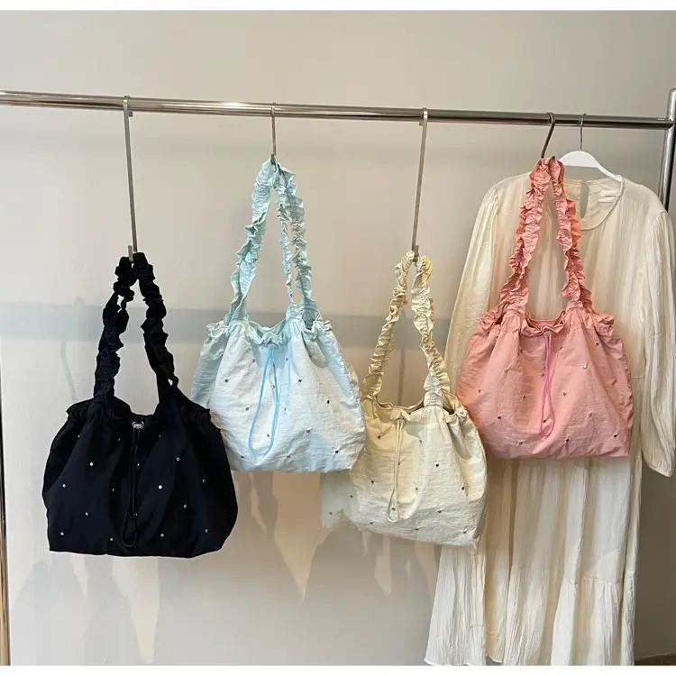 Women's Korean Style Rivet Shoulder Bag Cream — feature 14