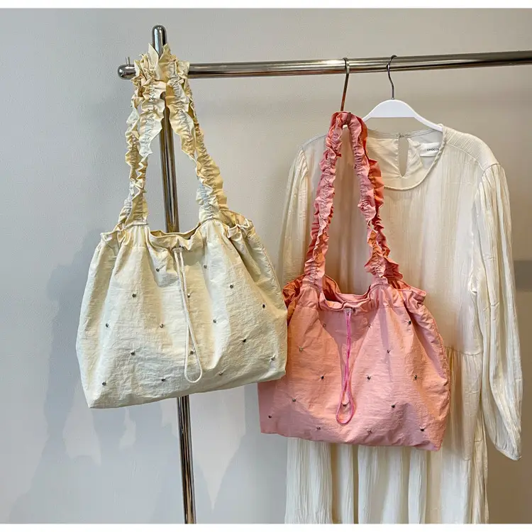 Women's Korean Style Rivet Shoulder Bag Cream — feature 20