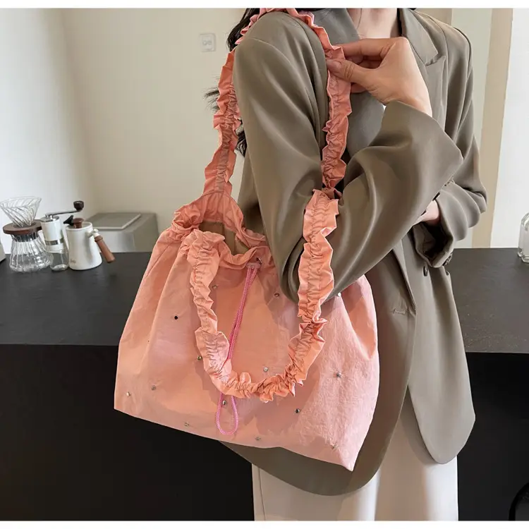 Women's Korean Style Rivet Shoulder Bag Cream — feature 26