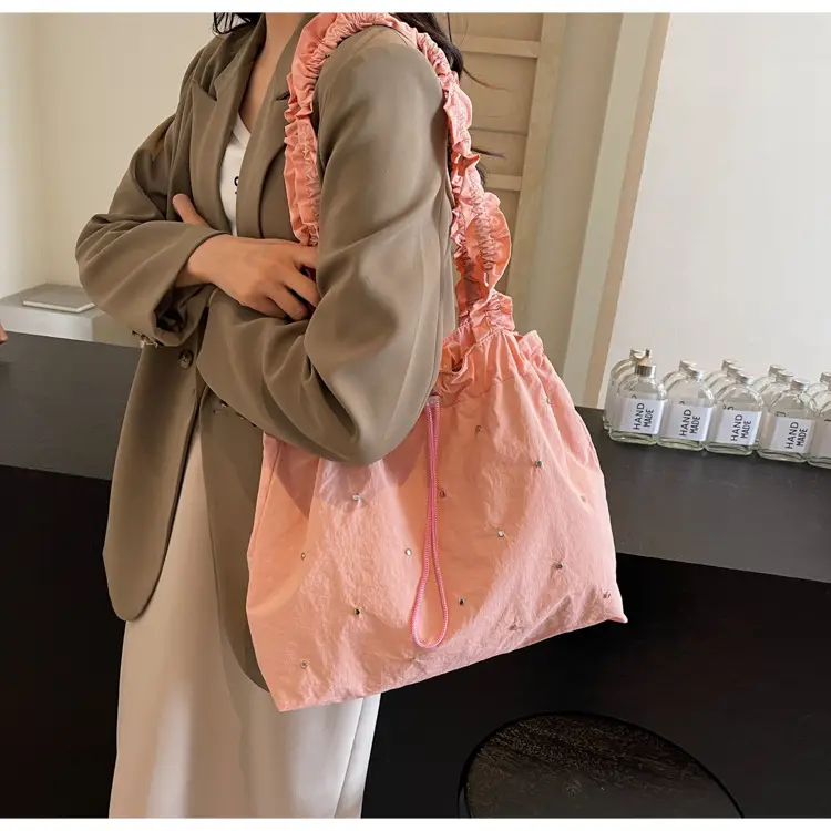 Women's Korean Style Rivet Shoulder Bag Cream — feature 27