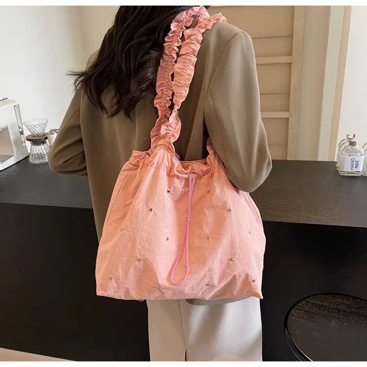 Women's Korean Style Rivet Shoulder Bag Cream — feature 28