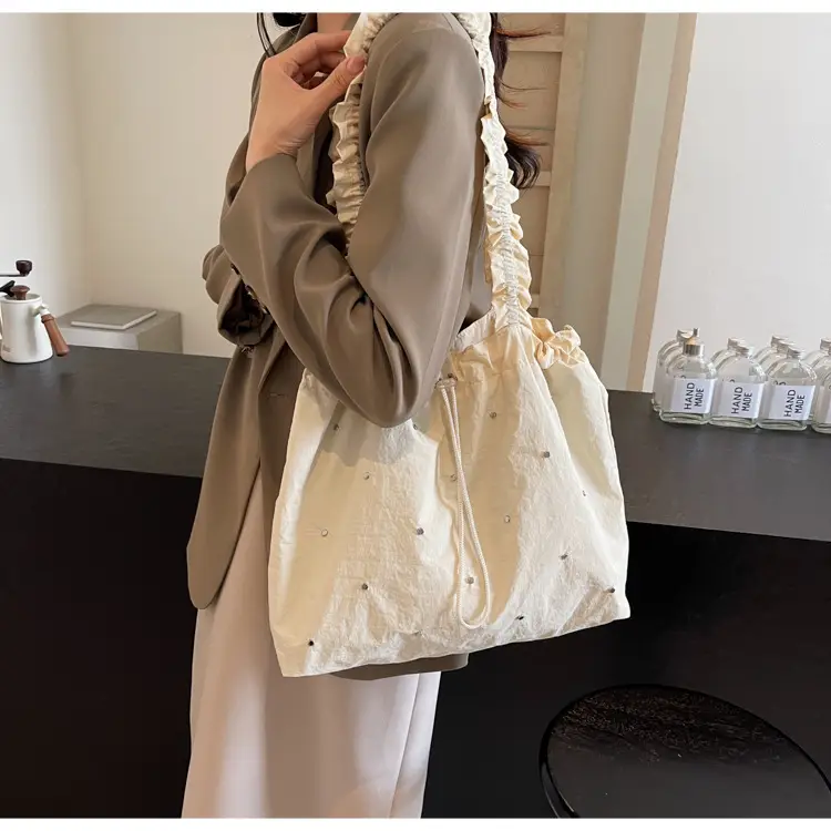 Women's Korean Style Rivet Shoulder Bag Cream — feature 31
